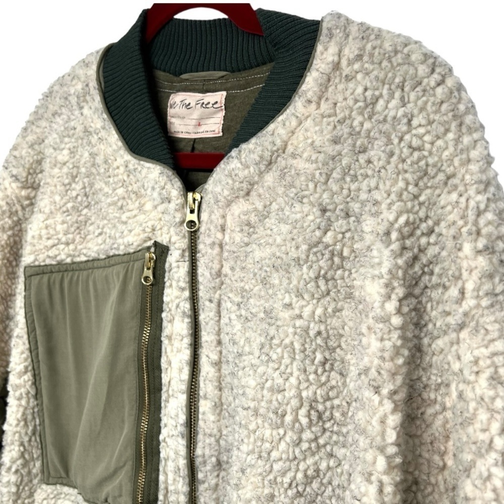 Free People Rivington Sherpa Olive Oversized Relaxed Zipper Jacket Womens Large - Picture 8 of 11